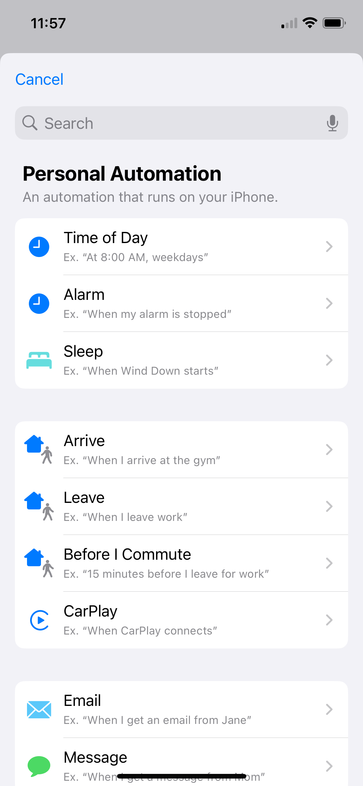 The iPhone automation triggers