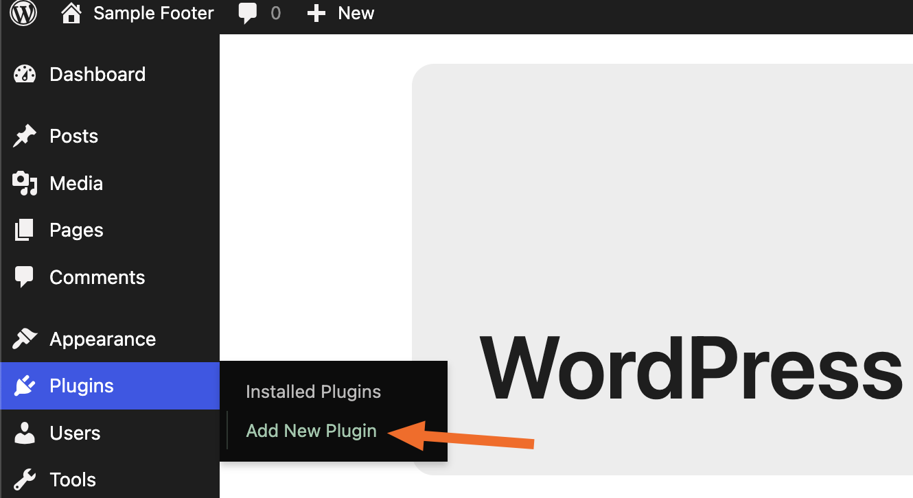 Screenshot of the "add new plugin" option in WordPress