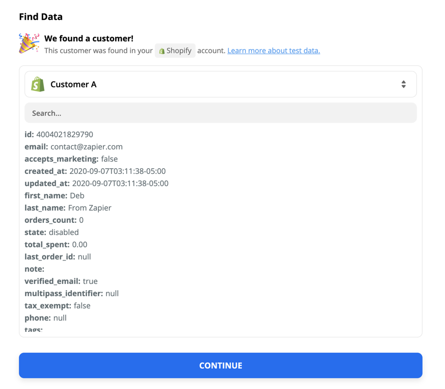 New Customer sample data