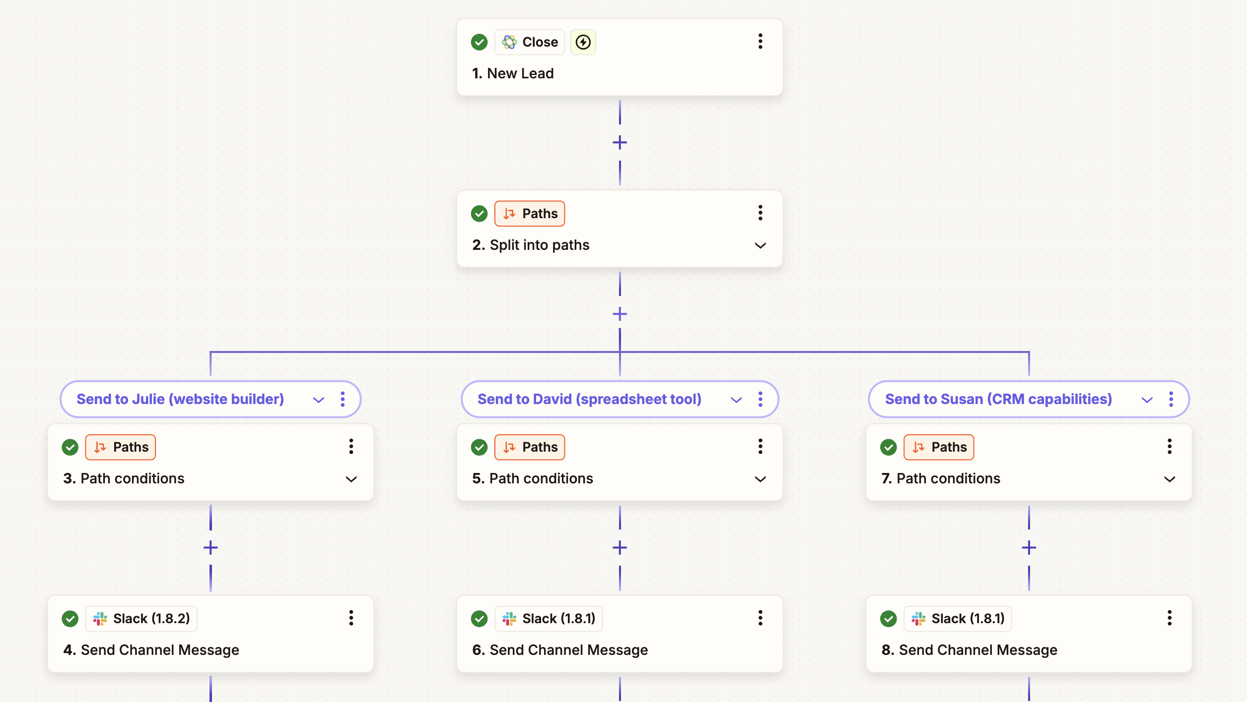 Screenshot of paths step in Close