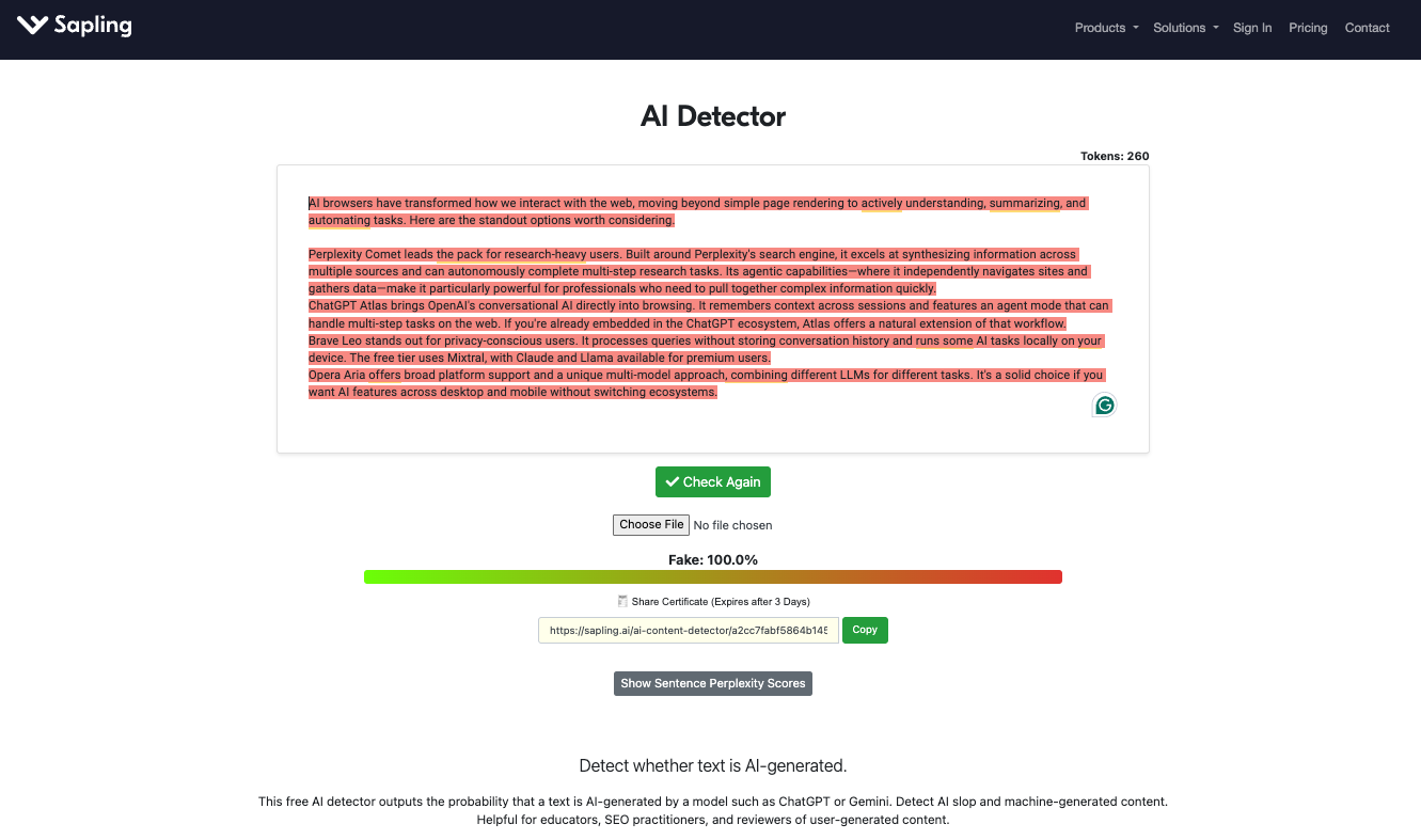 Sapling AI, our pick for the best AI content detector for accuracy