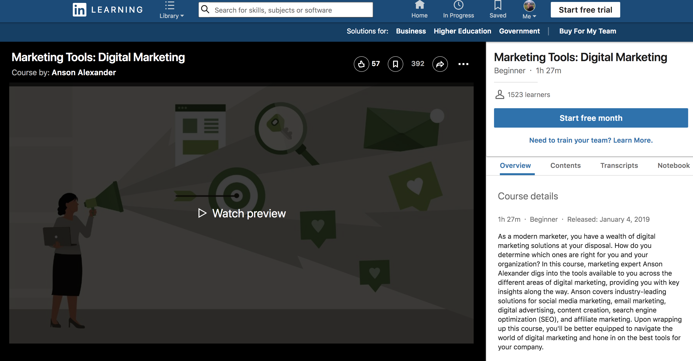 LinkedIn Learning Digital Marketing course
