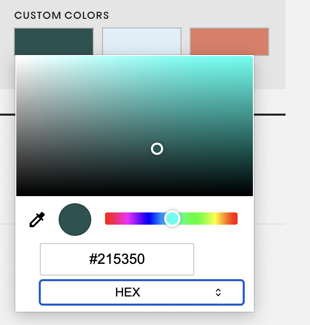 Hex codes in a design tool
