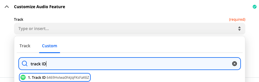 Select Track ID in the Custom section of this action.