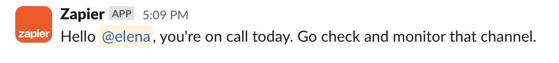 Screenshot of Slack successful action