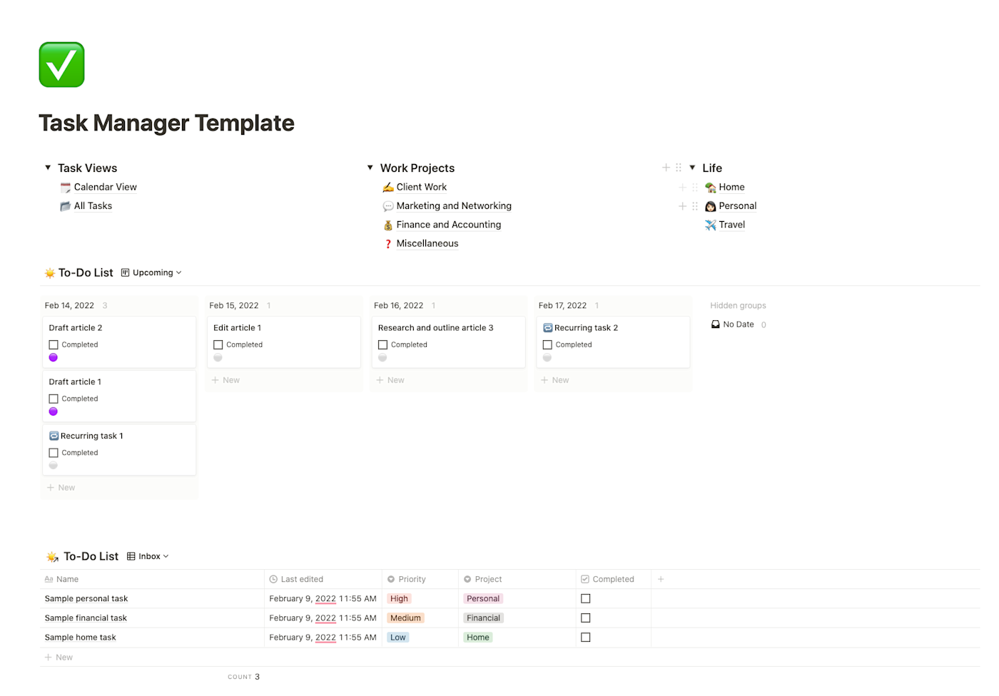 Notion Simple To Do List Template