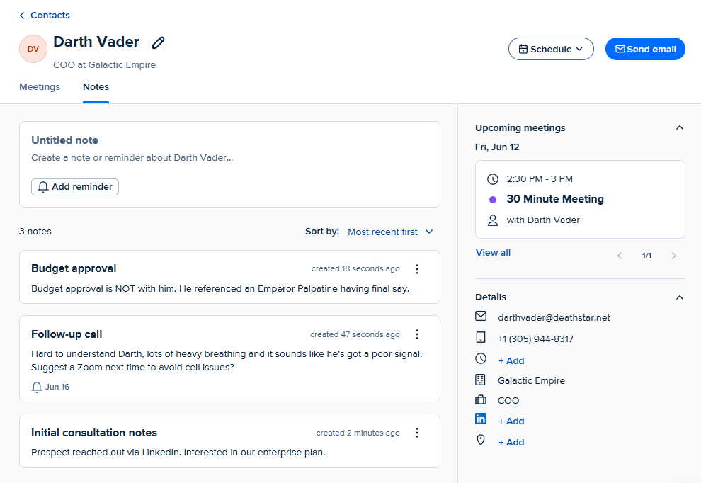 A contact in Calendly