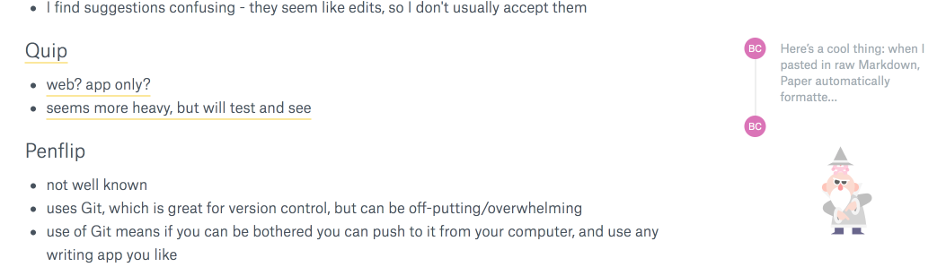 Dropbox Paper comments