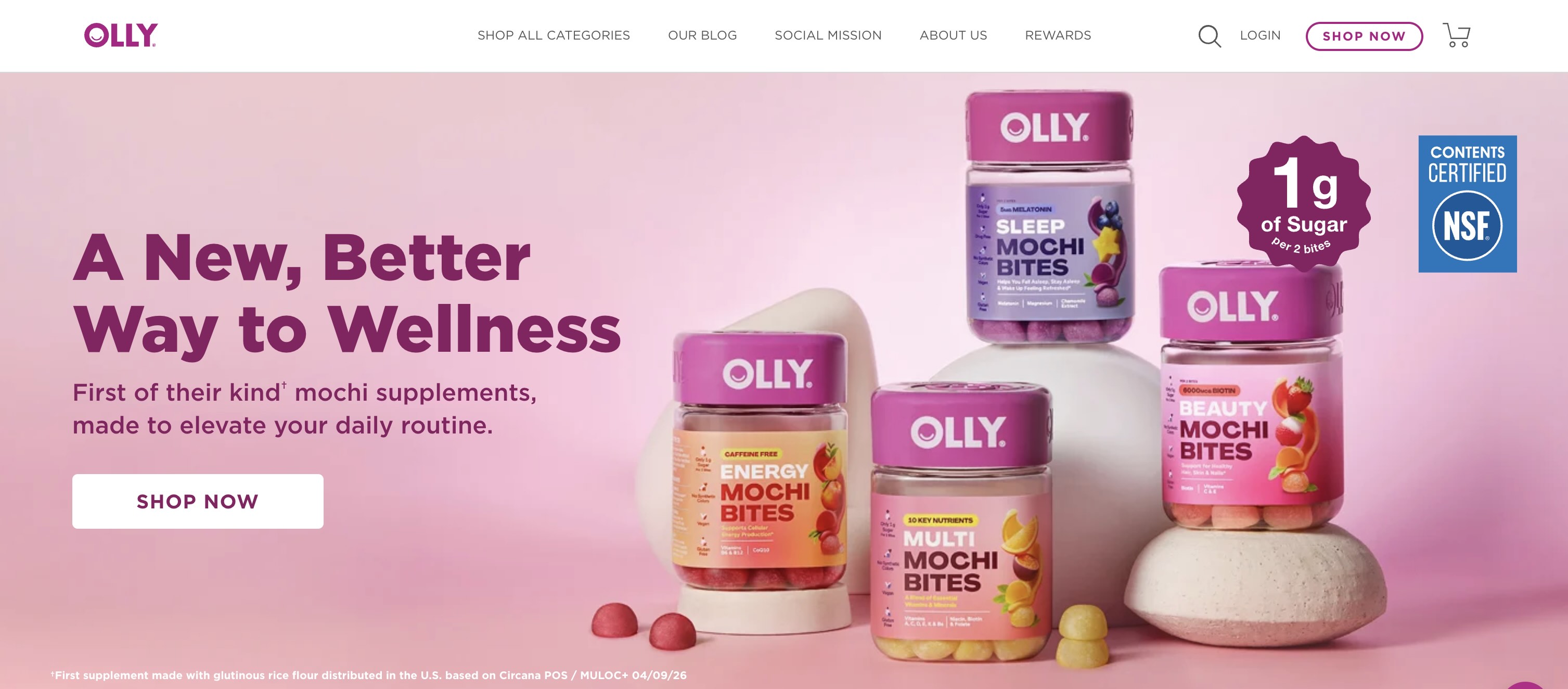 Colorful orange landing page showing Olly vitamin products
