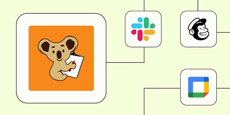 A hero image of the BookingKoala app logo connected to other app logos on a light yellow background.