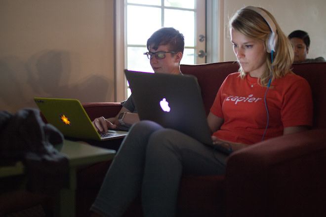 Jess and Lindsay doing Zapier support