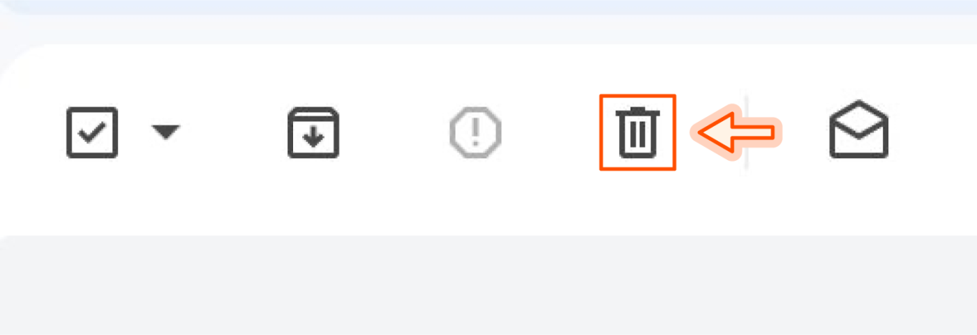 Screenshot in Gmail showing trash button.