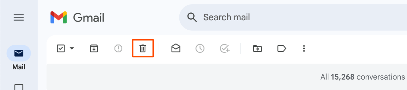 Screenshot in Gmail showing trash button.