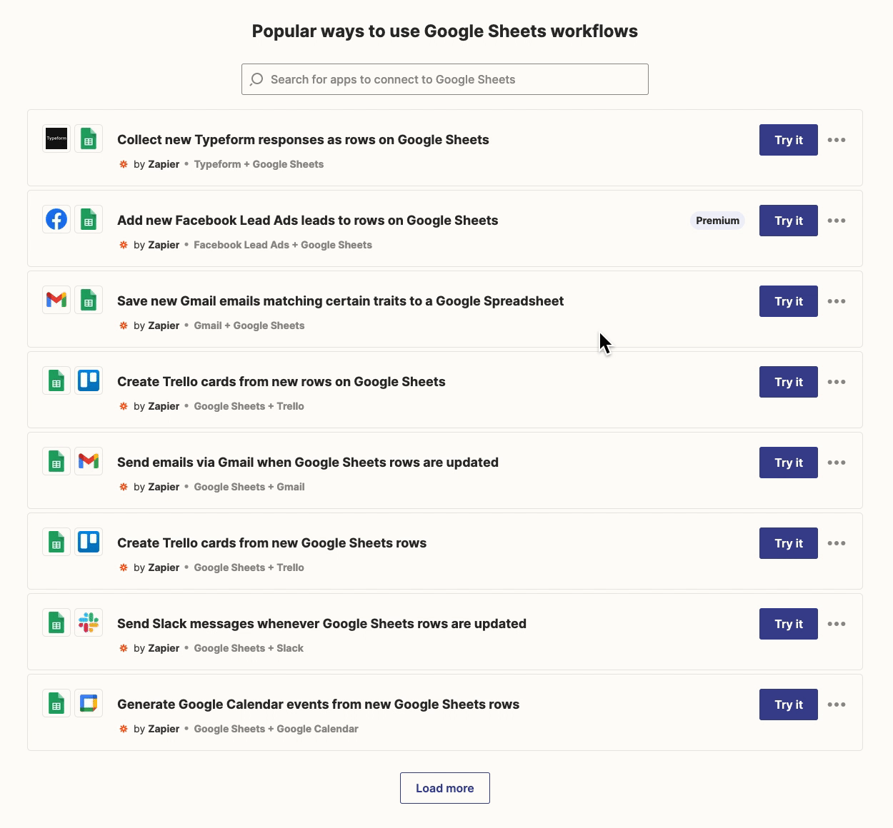 A GIF demonstrating how to narrow down Zap templates by app within a profile page.