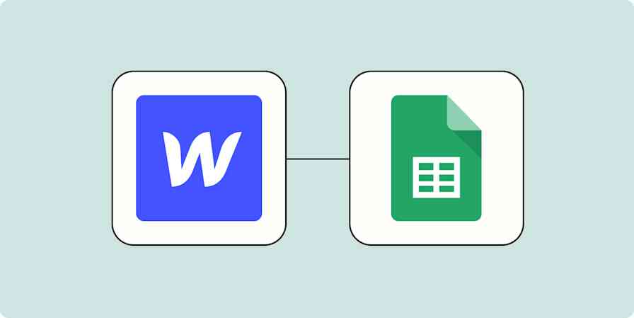 A hero image of the Webflow app logo connected to the Google Sheets app logo on a light blue background.