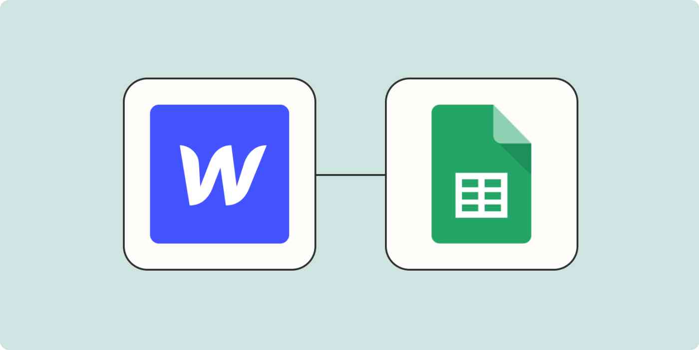 A hero image of the Webflow app logo connected to the Google Sheets app logo on a light blue background.