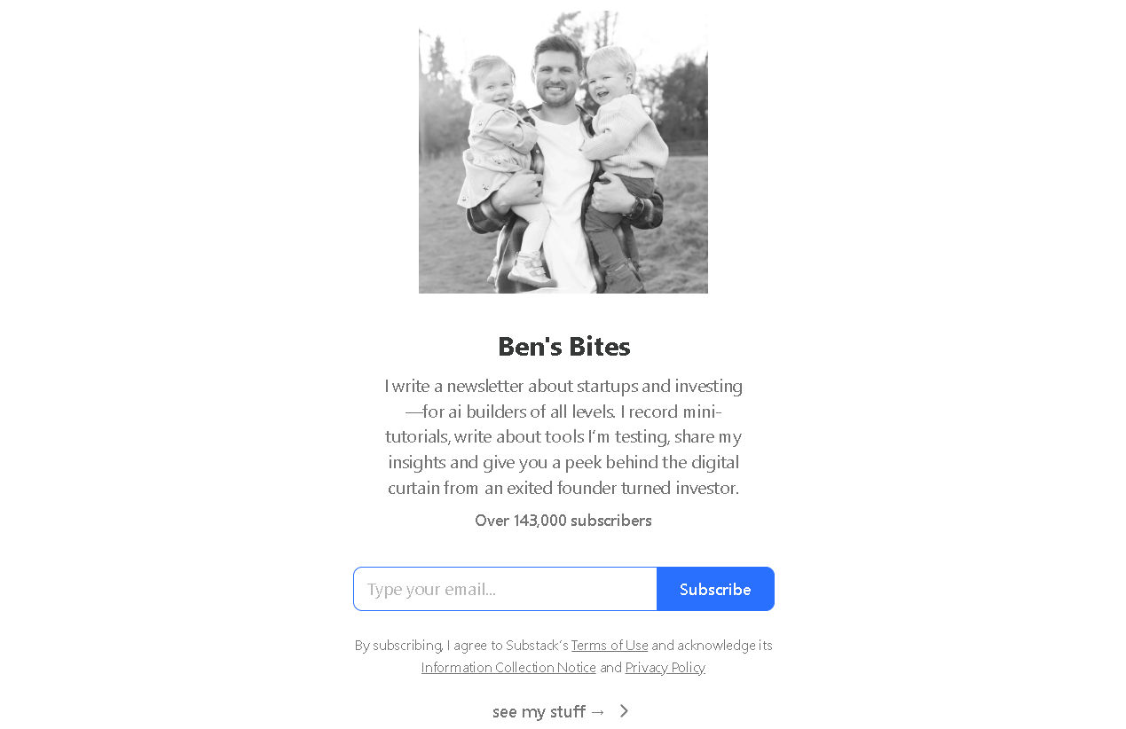Ben's Bites, our pick for the best AI newsletter for daily AI news, reads, and tools