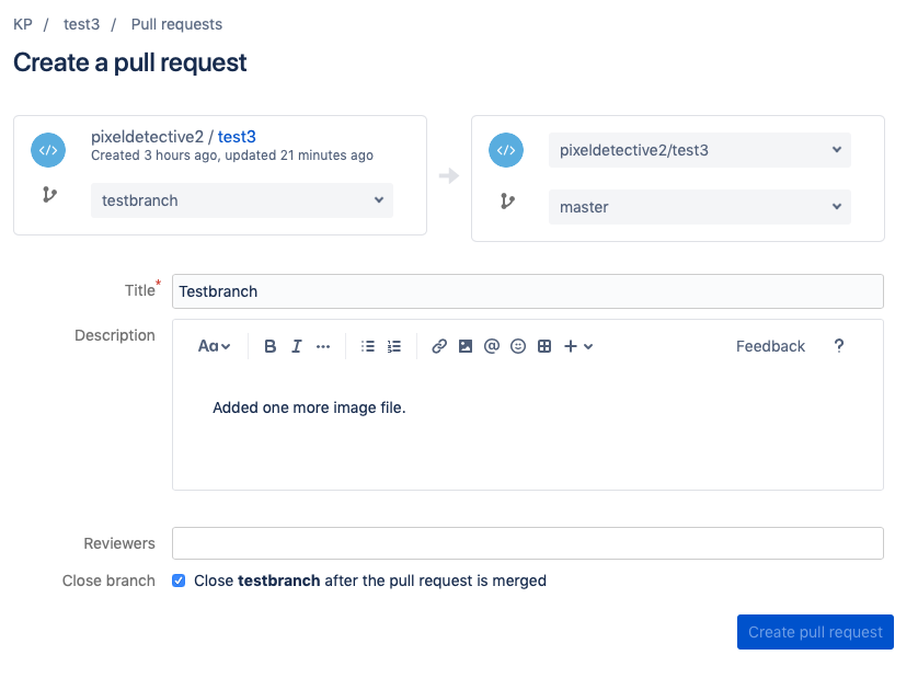 Pull request creation form