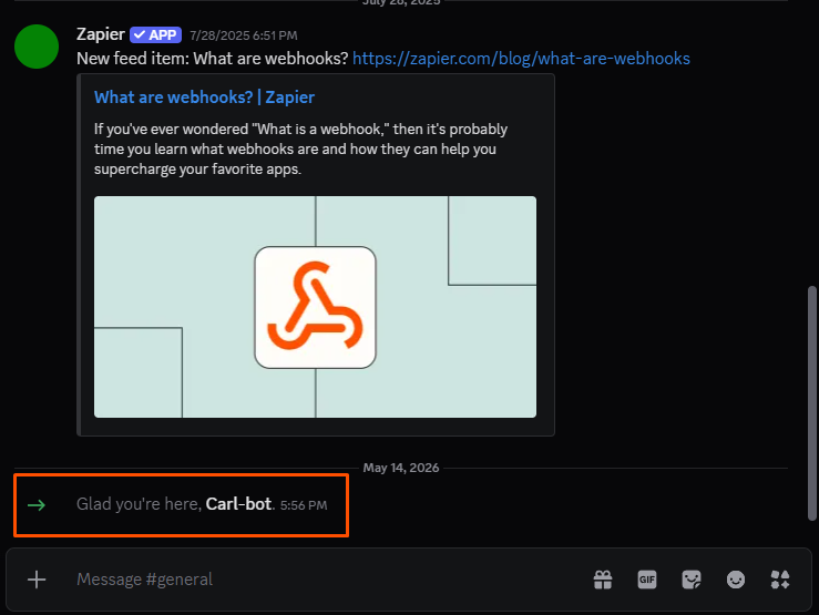 The welcome message for your new bot