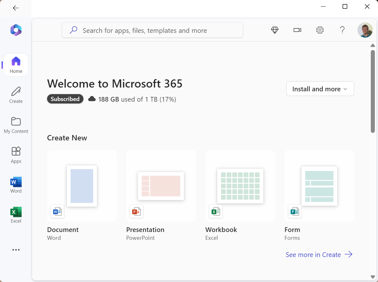 The Microsoft Office 365 window