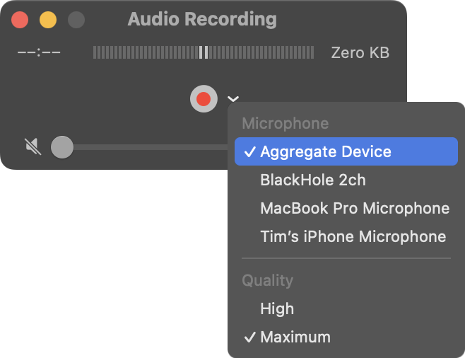 Selecting Aggregate Device as the input