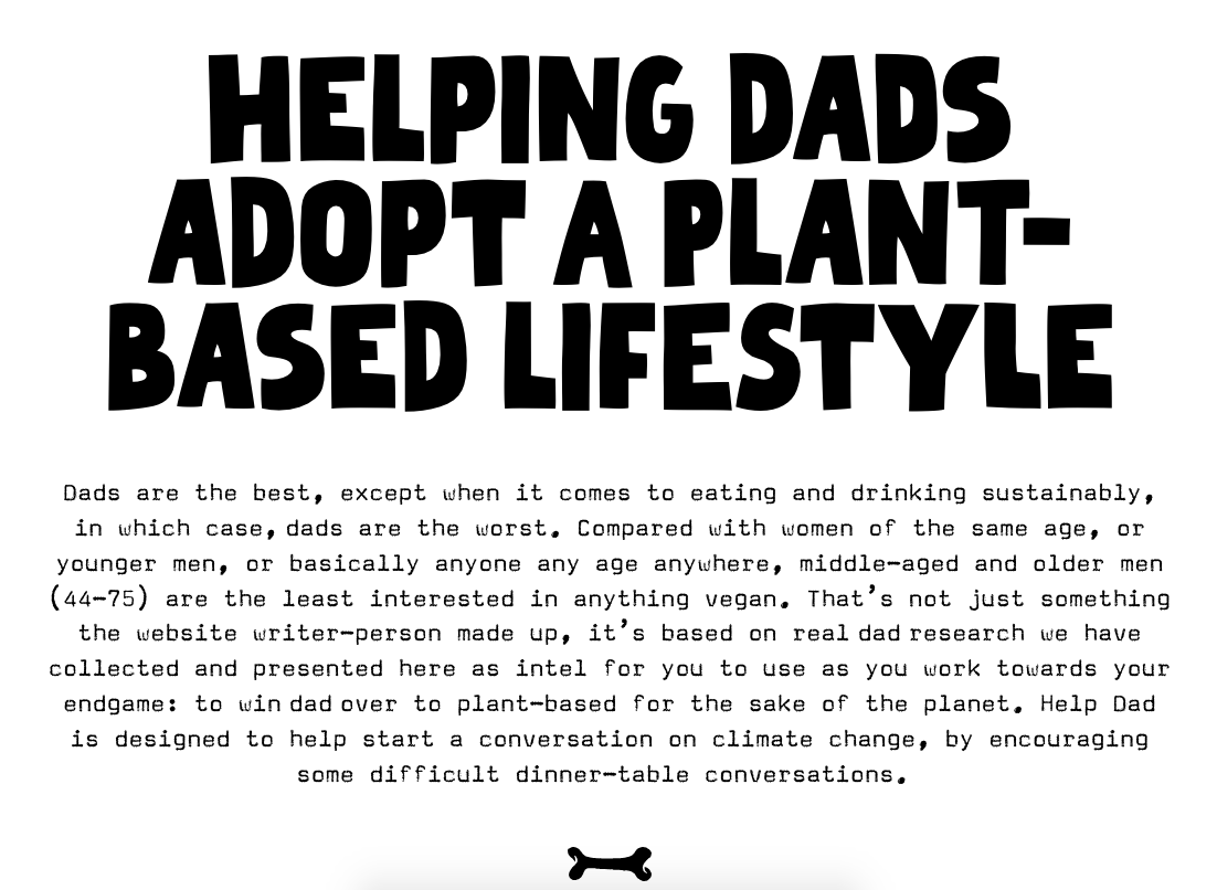 Screenshot of Oatly's Help-dad.com campaign, which is a guide to helping dads quit dairy