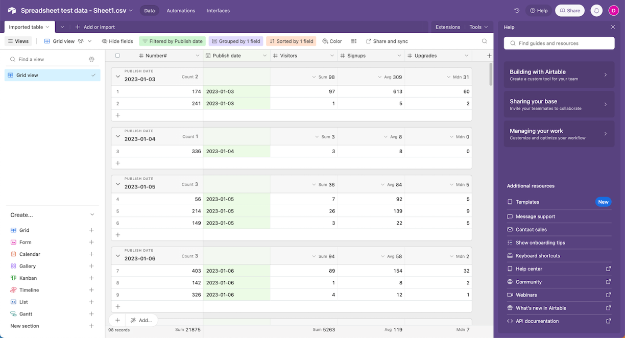 Airtable, our pick for the best spreadsheet-like database software