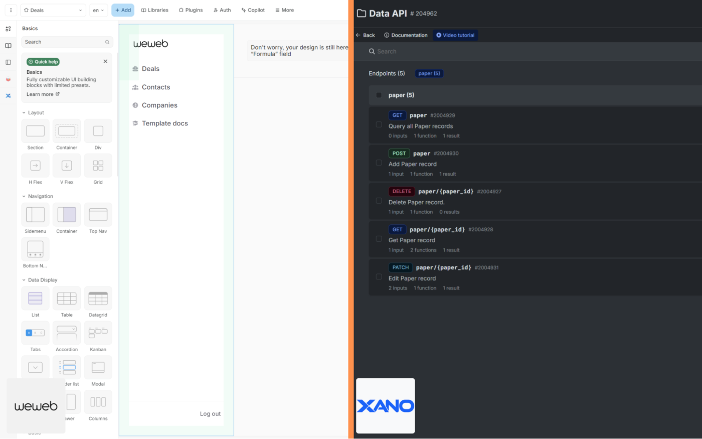 WeWeb and Xano, our pick for the best no-code app builders for modular, scalable apps