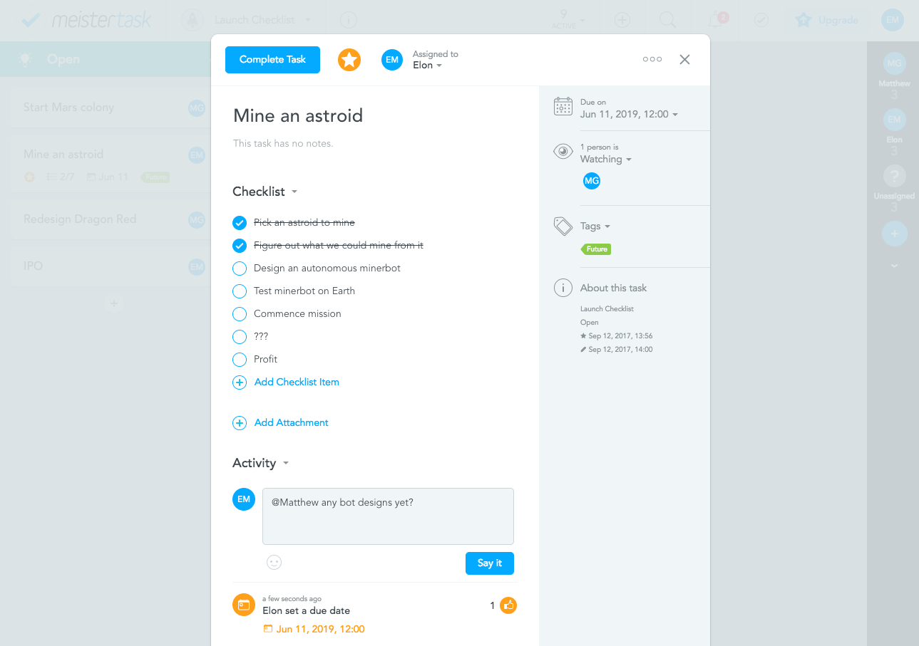 MeisterTask kanban card