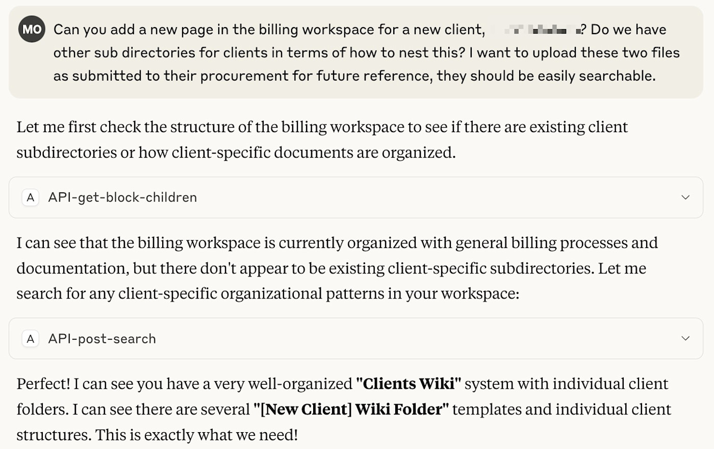 Asking Claude to add a new page to Notion using the Notion MCP server