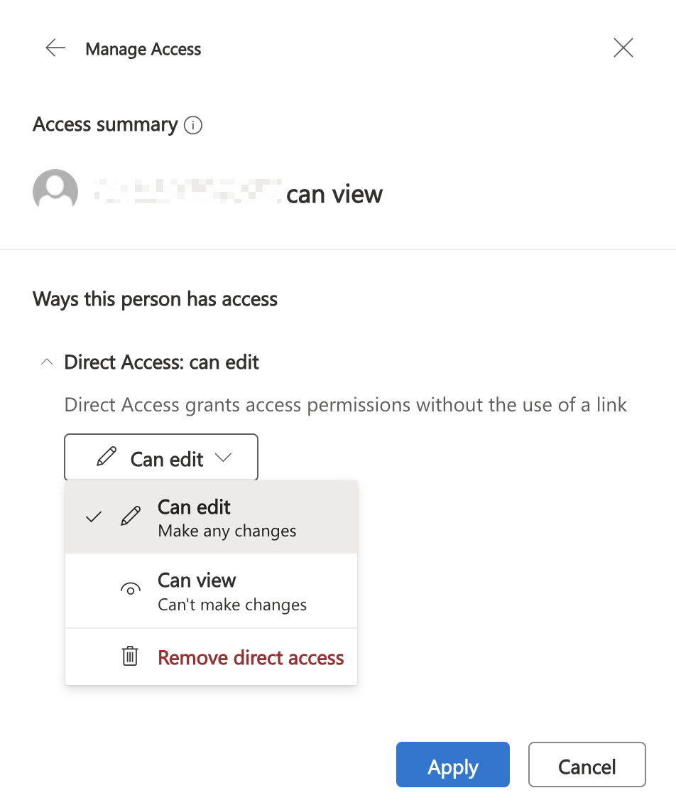 Two options to change how an individual can access an Excel spreadsheet: can edit and view. 