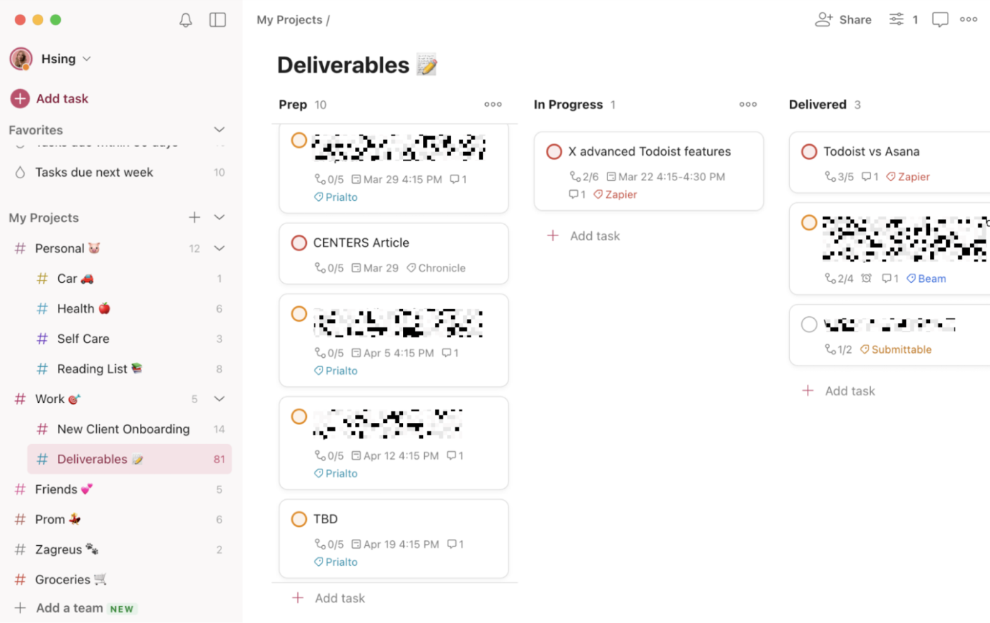Tasks with labels in Todoist