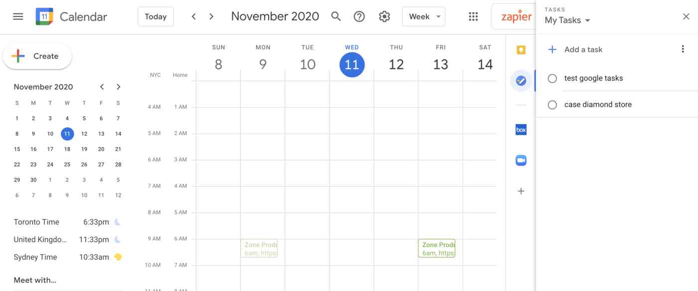 Google Calendar task list
