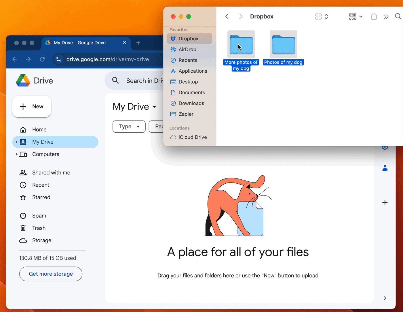 Dragging and dropping folders from the Dropbox desktop folder to Google Drive