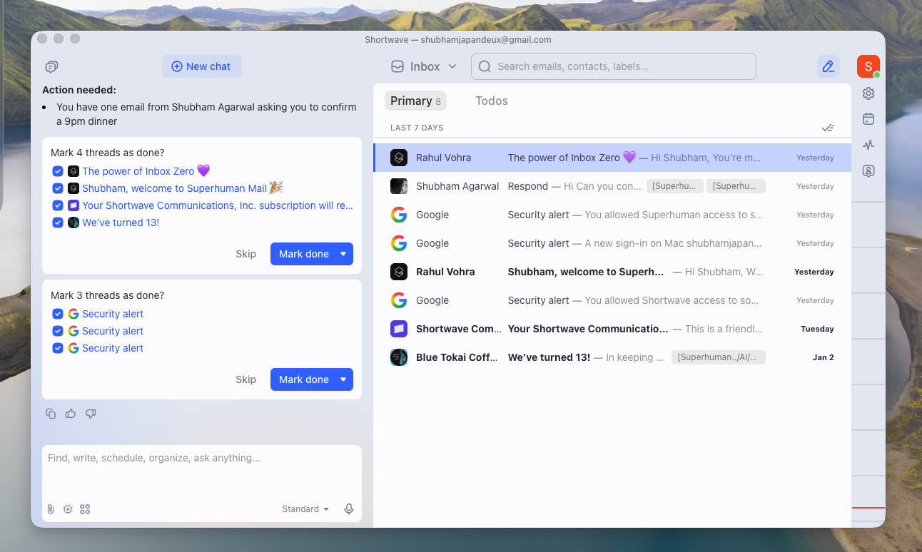 Shortwave's chat feature