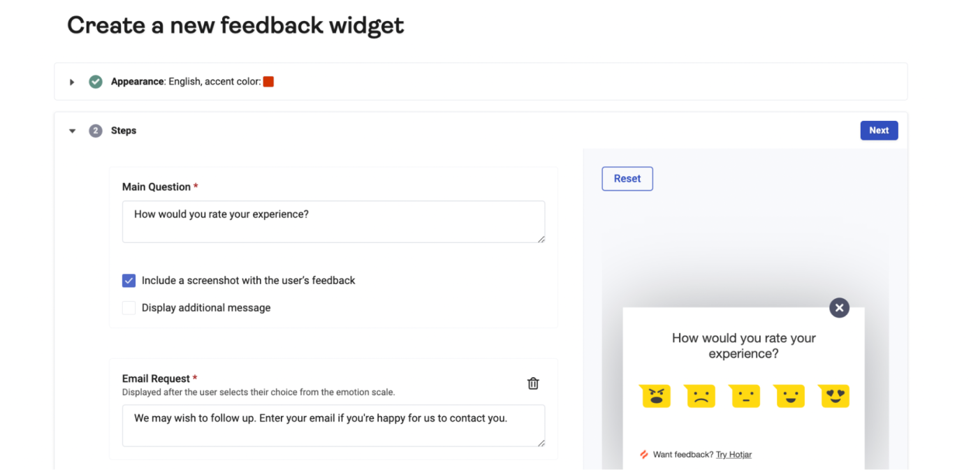 Customizing the Hotjar feedback widget