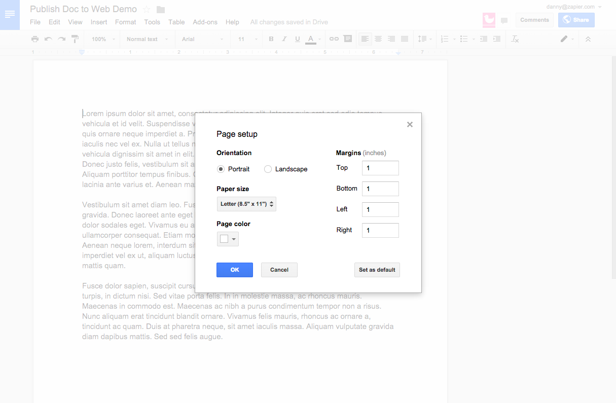 Adjust Page Setup