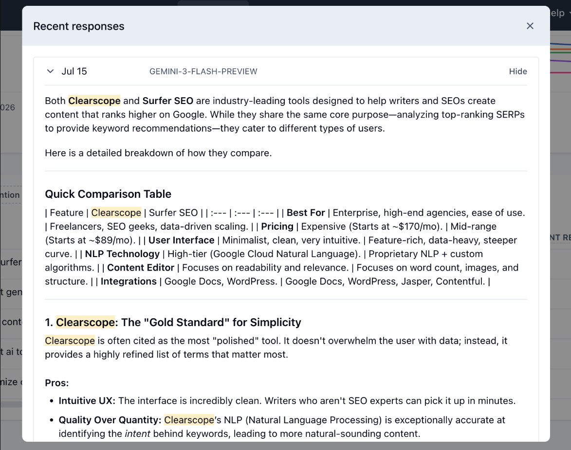 Clearscope, our pick for the best LLM monitoring tool for content creators
