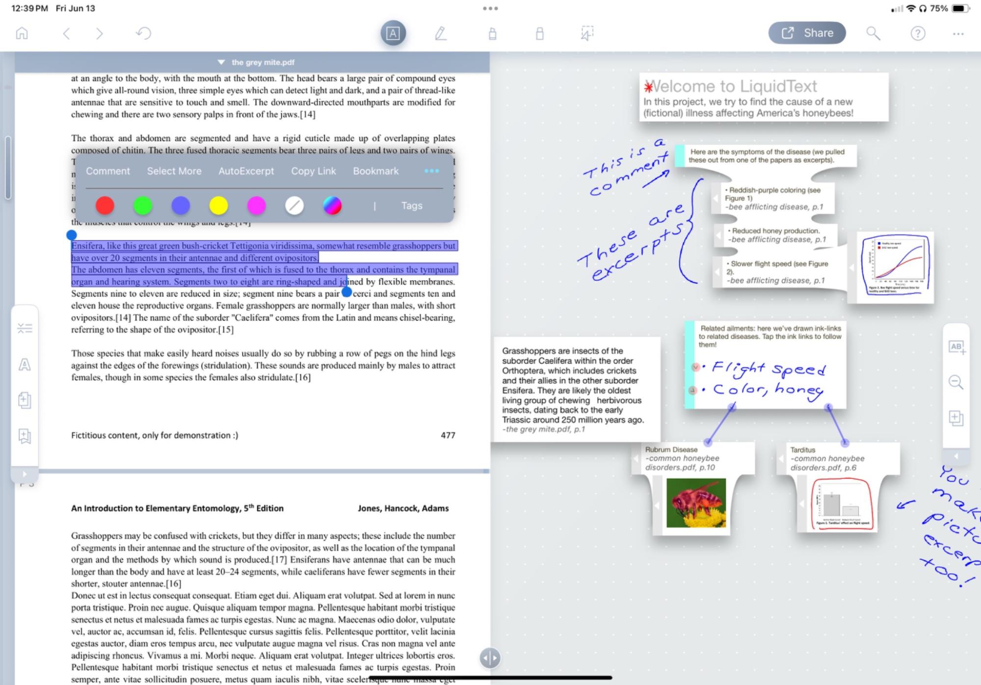 LiquidText, our pick for the best iPad note-taking app for document editing and research