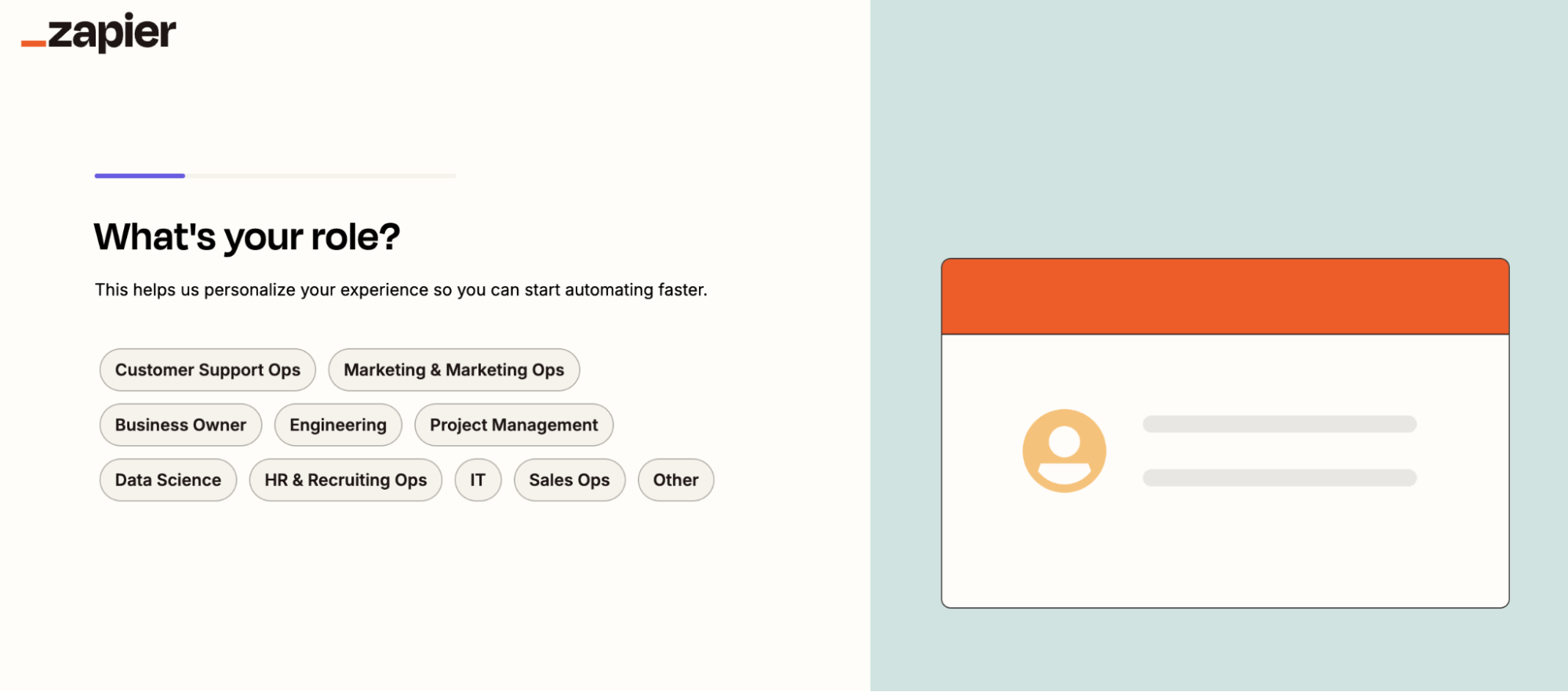Zapier's onboarding question about job role