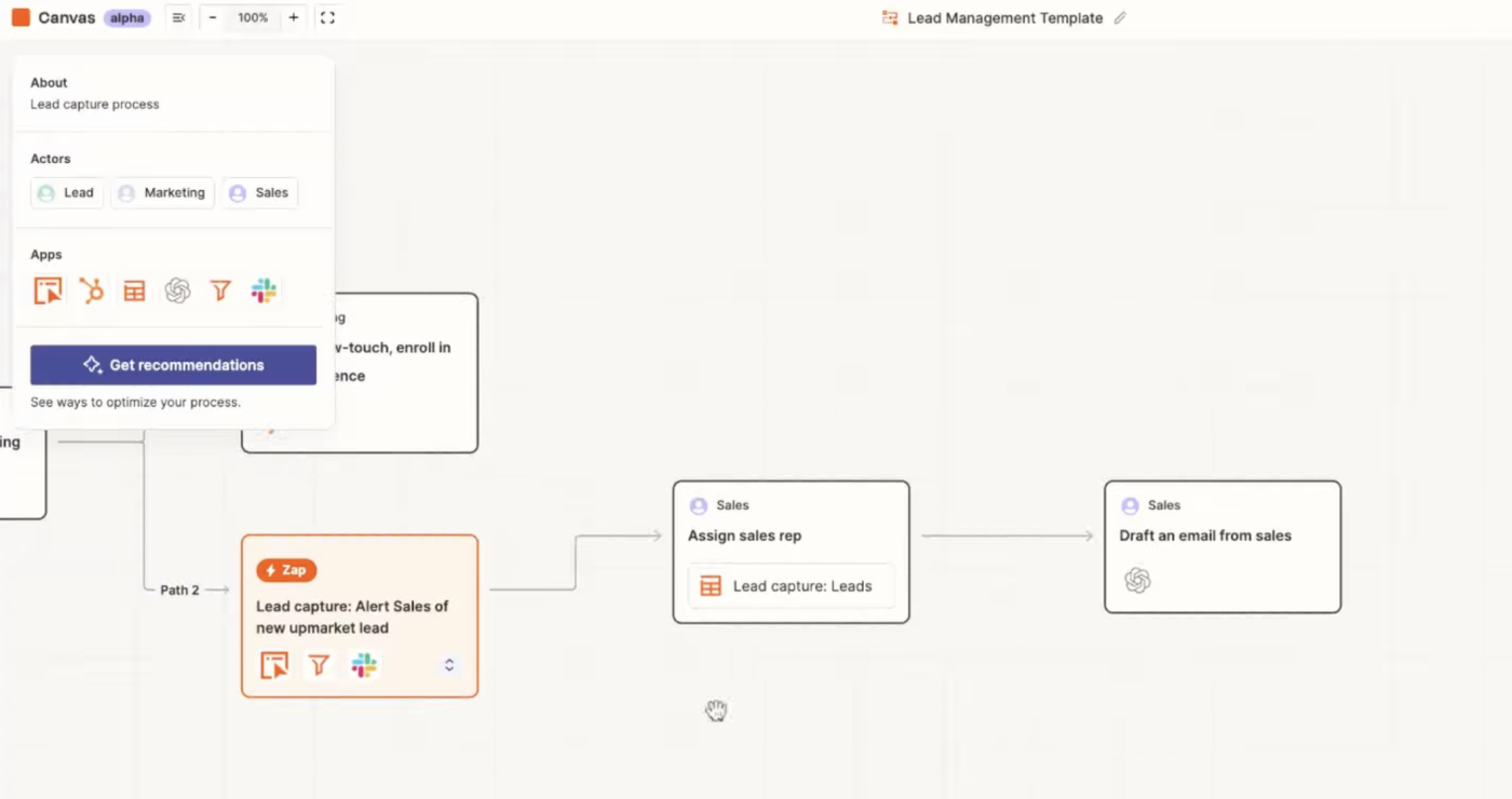 Zapier Canvas, our pick for the best brainstorming tool for automation planning.