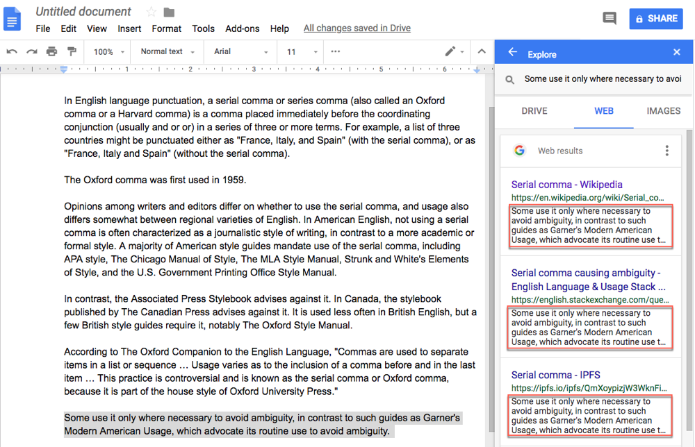 check for plagiarism with Google Docs explore