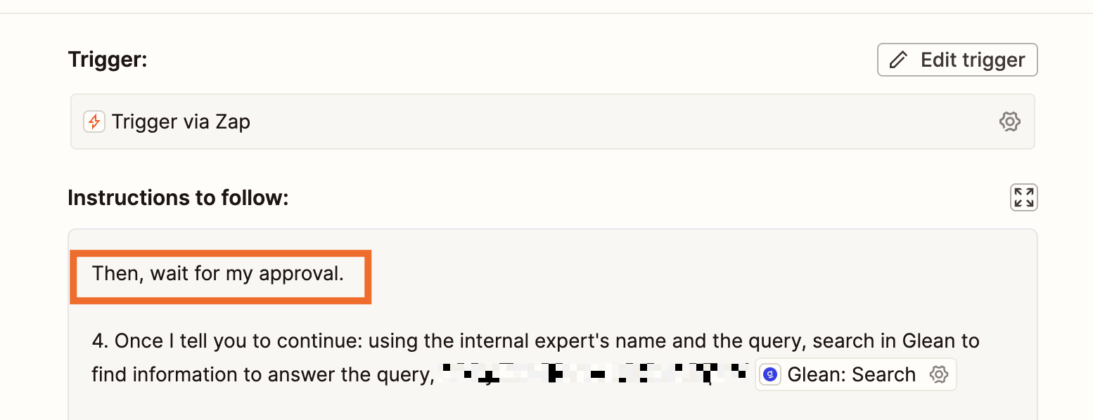 Telling a Zapier Agent to pause and wait for approval