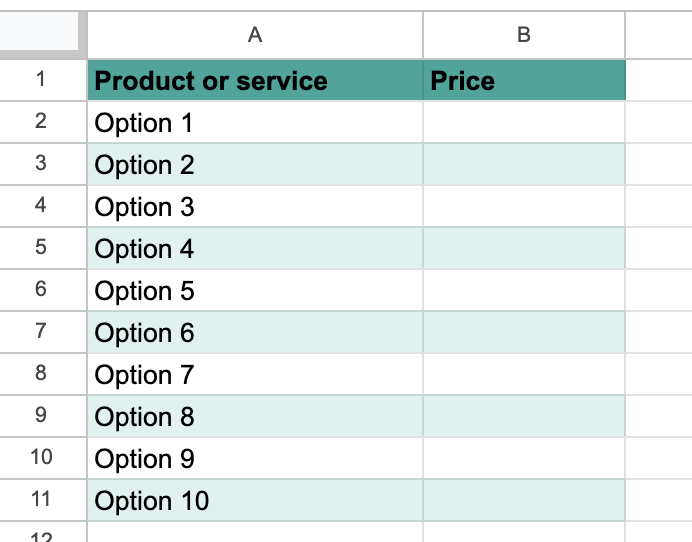 Adding products and services into the price sheet