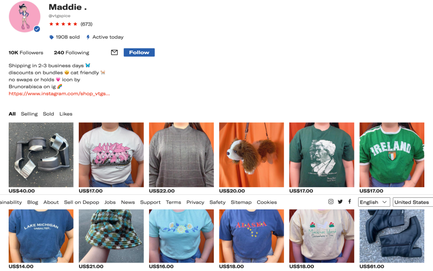 A VTGSpice storefront selling '90s-era shirts