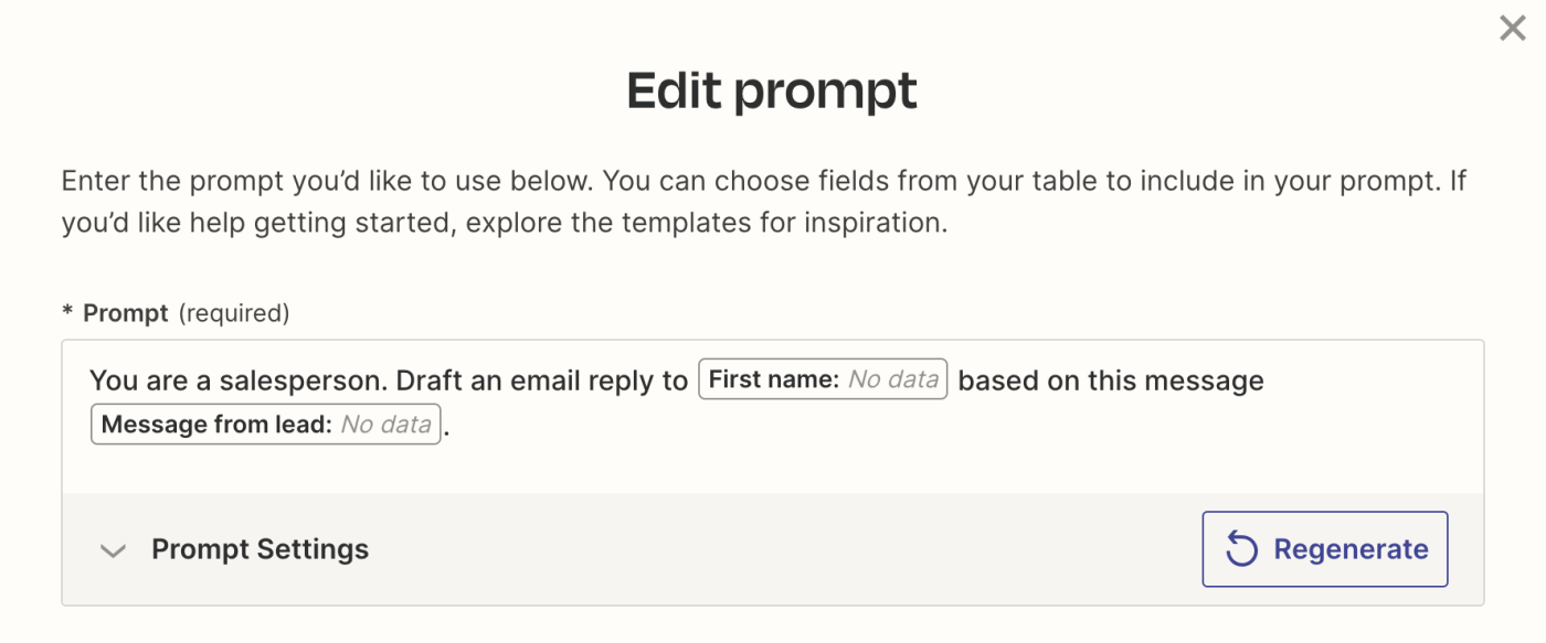 Screenshot of customized prompt