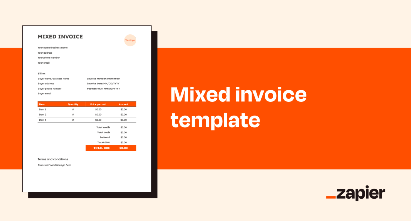 Illustrated image of Zapier's mixed invoice template on an orange background
