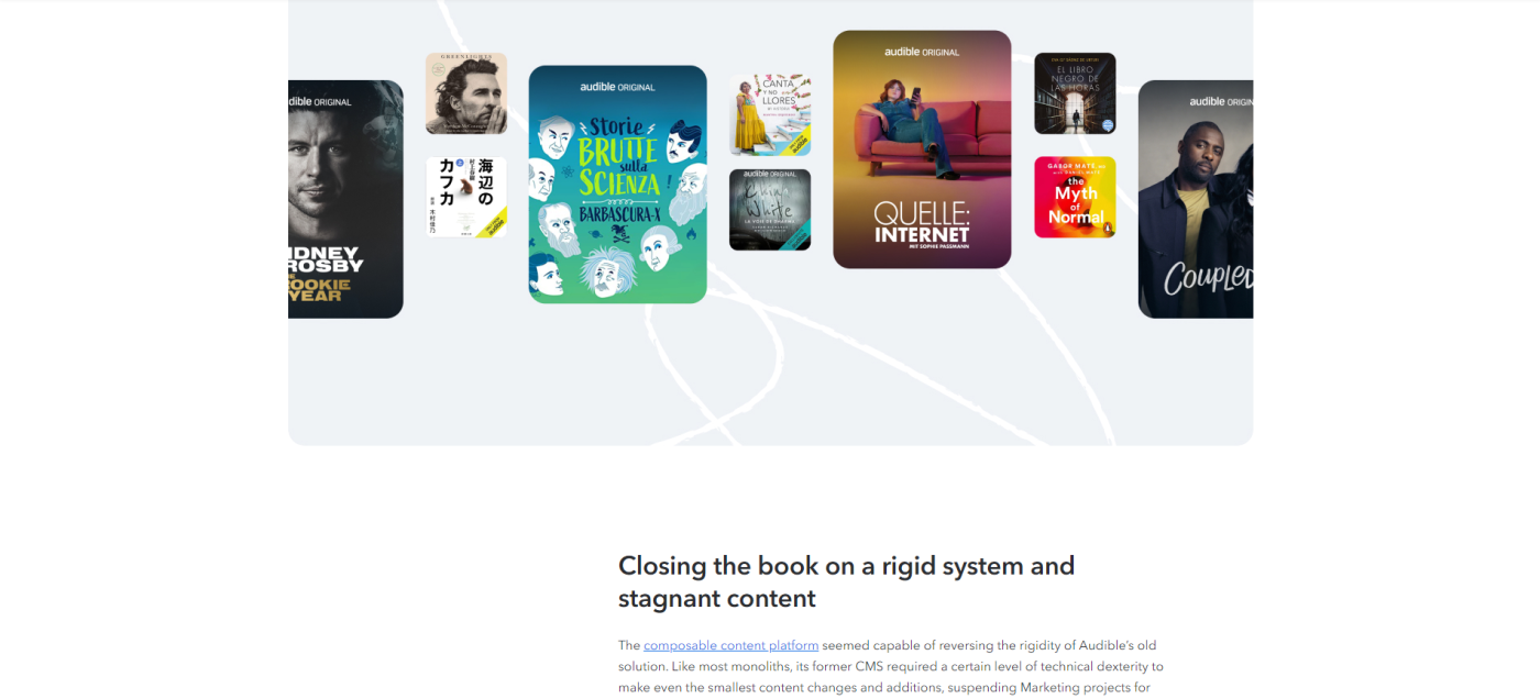 Screenshot of the Audible and Contentful case study showing images of titles on Audible