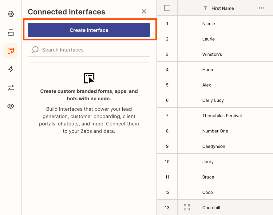 Click Create Interface from the left-hand menu.