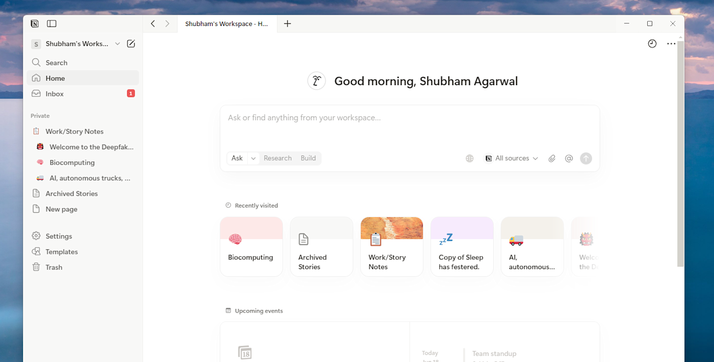 Notion's search function